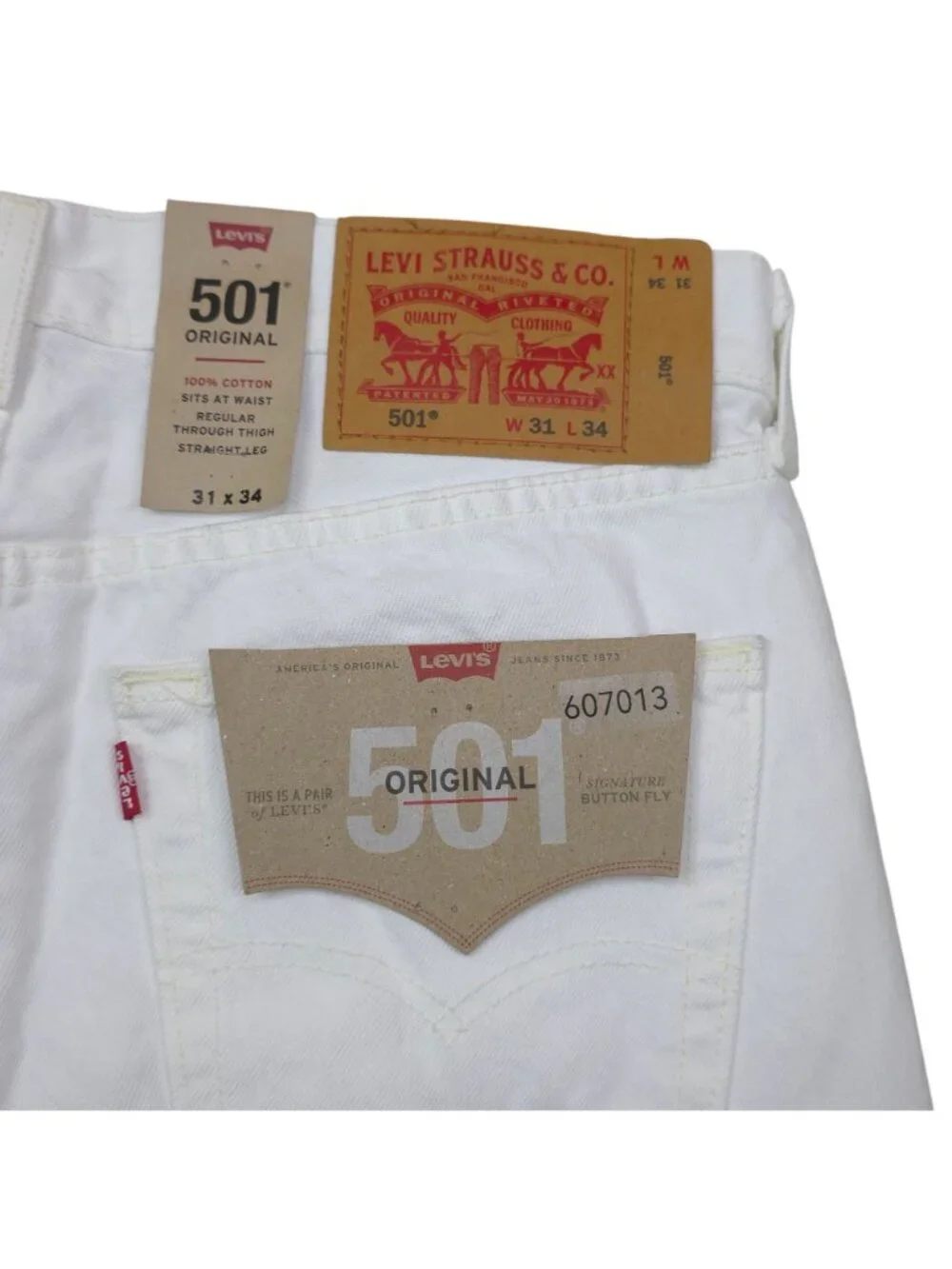 Levis 501 Original White Jeans W31 L34 Straight Leg 100% Cotton